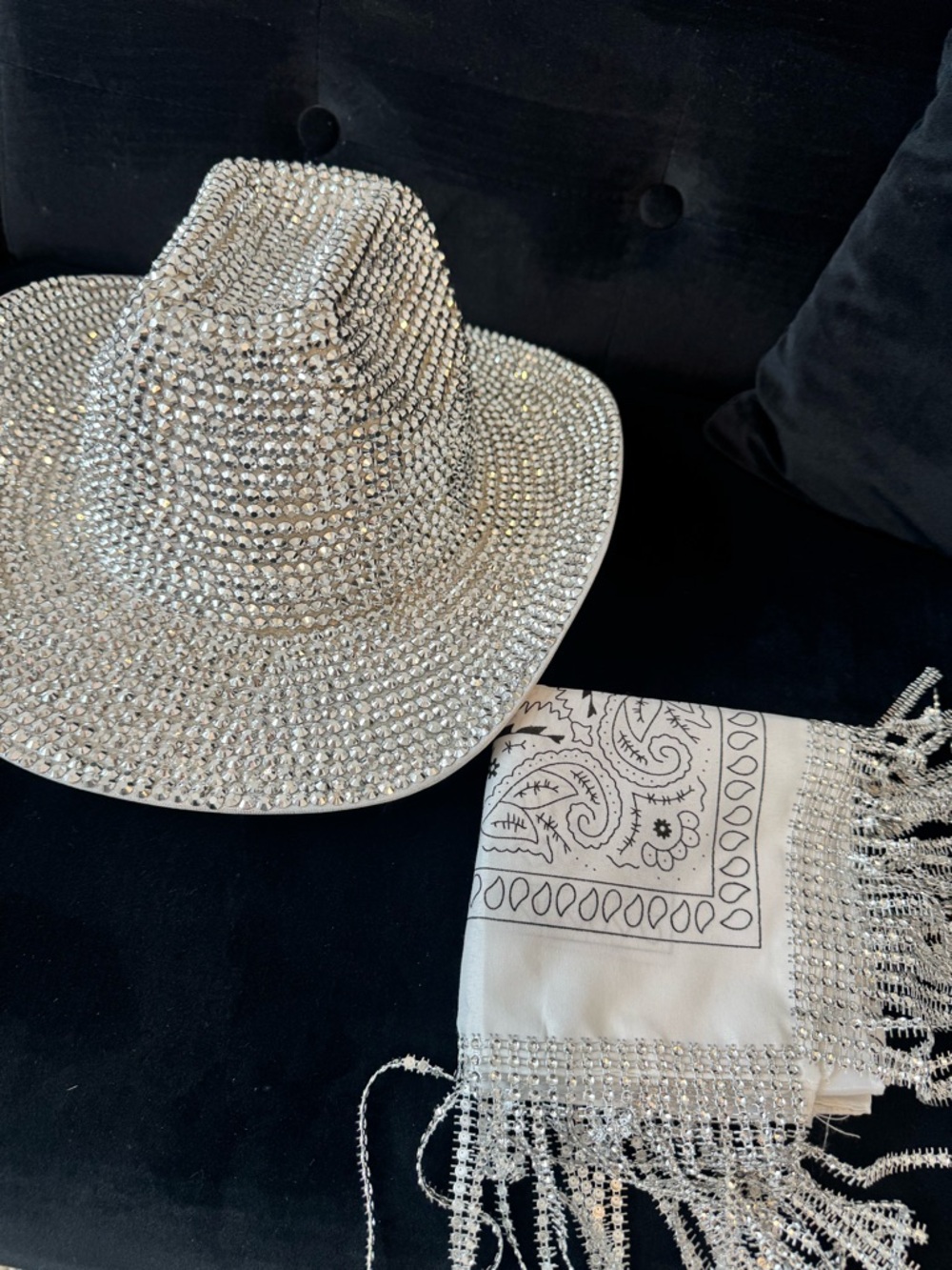 Crystal Embellished Silver Cowboy Hat - Women Accessories